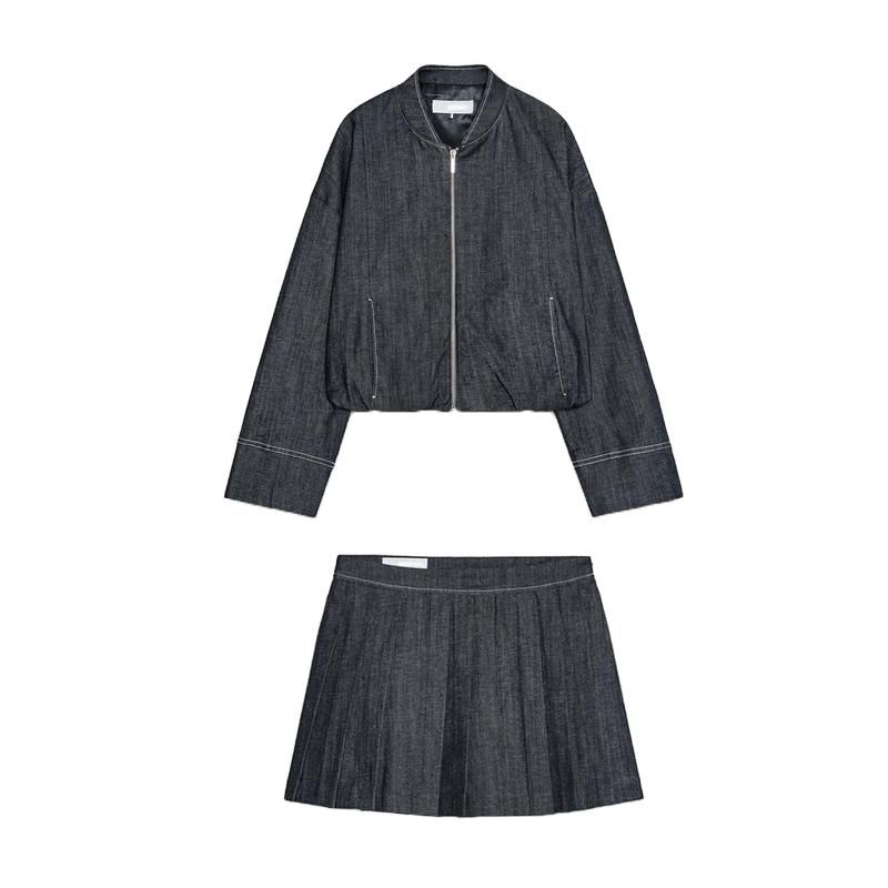 Balloon Version Denim Pilot Jacket Outwear 2152576 Wide Pleated Denim Skirted Leggings 2154576