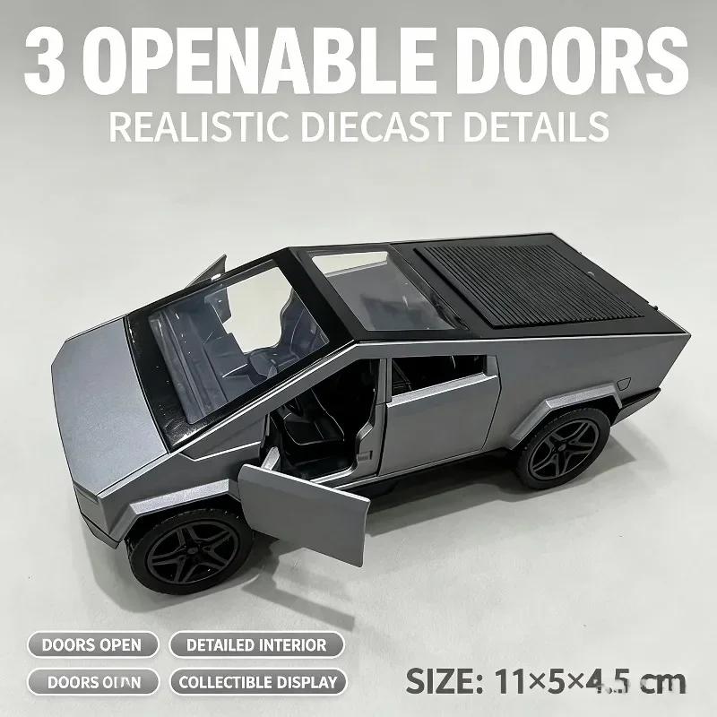 1:36 Pickup Truck Diecast Alloy Vehicle Model, Pull Back Simulation Toy With 3 Openable Doors, Desktop Collection Ornament,