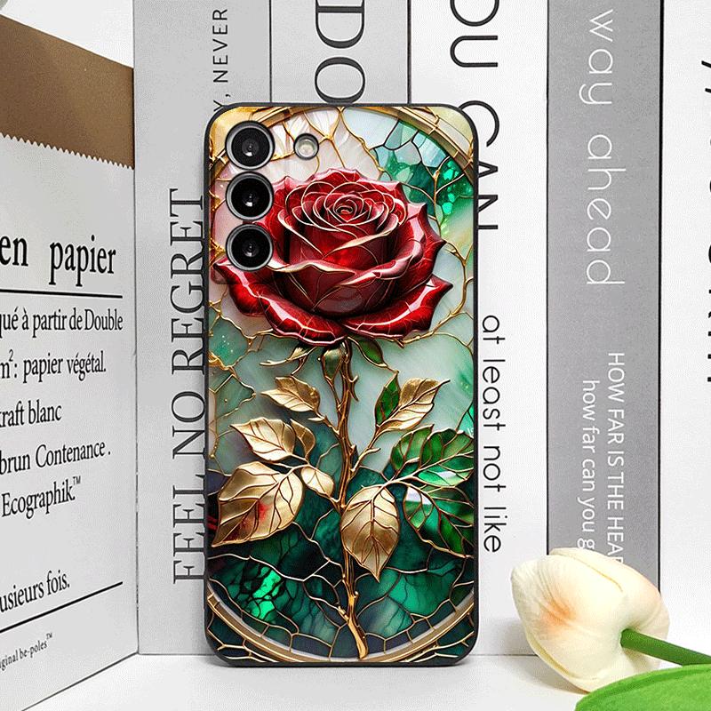 Bunte Glas-Stil-Rosenmuster-Handyhülle für Samsung Galaxy S26 S25 S24+ S23 Ultra S22 Plus S20 S21 FE M53 Weiche Hülle
