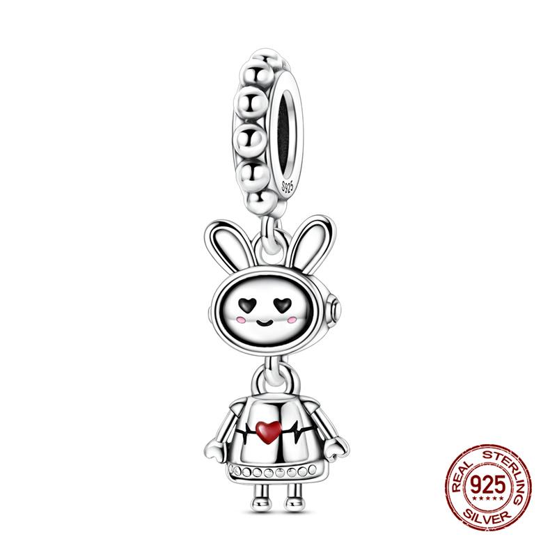 New In Original Charms Copper Cute Panda Holding Heart-Shaped Charms Beads Fit 3Mm Original Bracelet Women Diy Jewelry Gifts