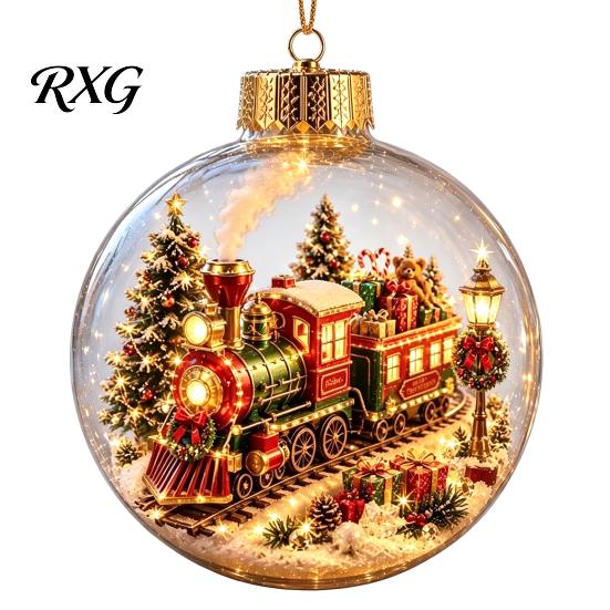 Battery Operated Christmas Ornaments Lighted Clear Ball Ornaments, Cute Santa Claus/Tree/Snowman/Angel Figure Inside Seasonal Gift with Warm Light The