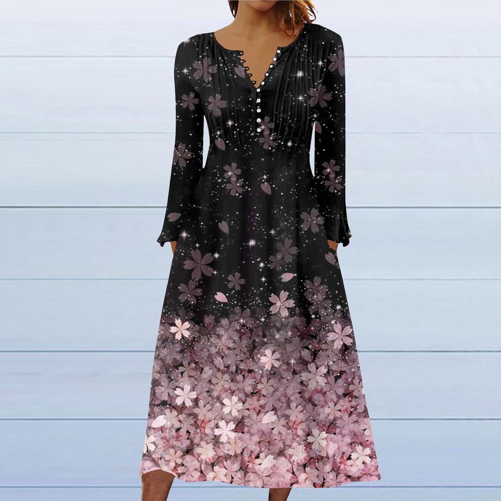 Mote Dame Casual Mote Ensfarget Lomme V-hals Genser Langermet Kjole