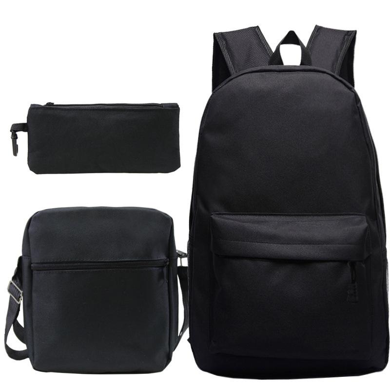 Multi-color blank backpack three-piece set Student Oxford cloth backpack + shoulder bag + pencil case three-piece set
