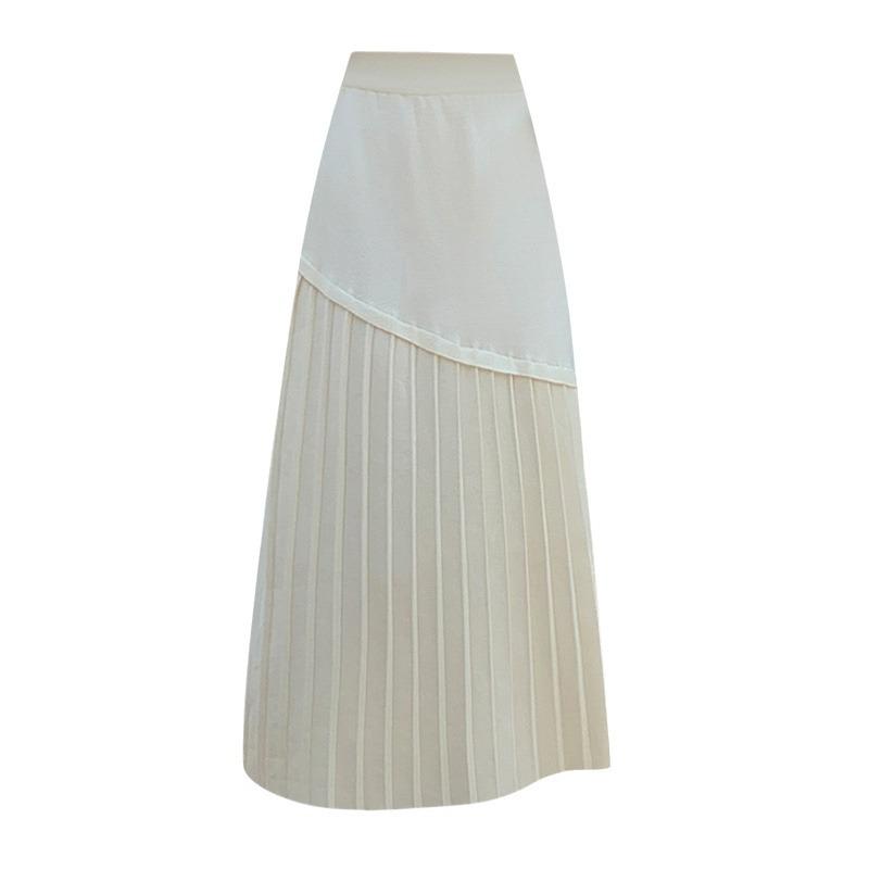 Black Knit Skirt Female Autumn and Winter High Waist A-line Skirt Long Slim Irregular Pleated Skirt