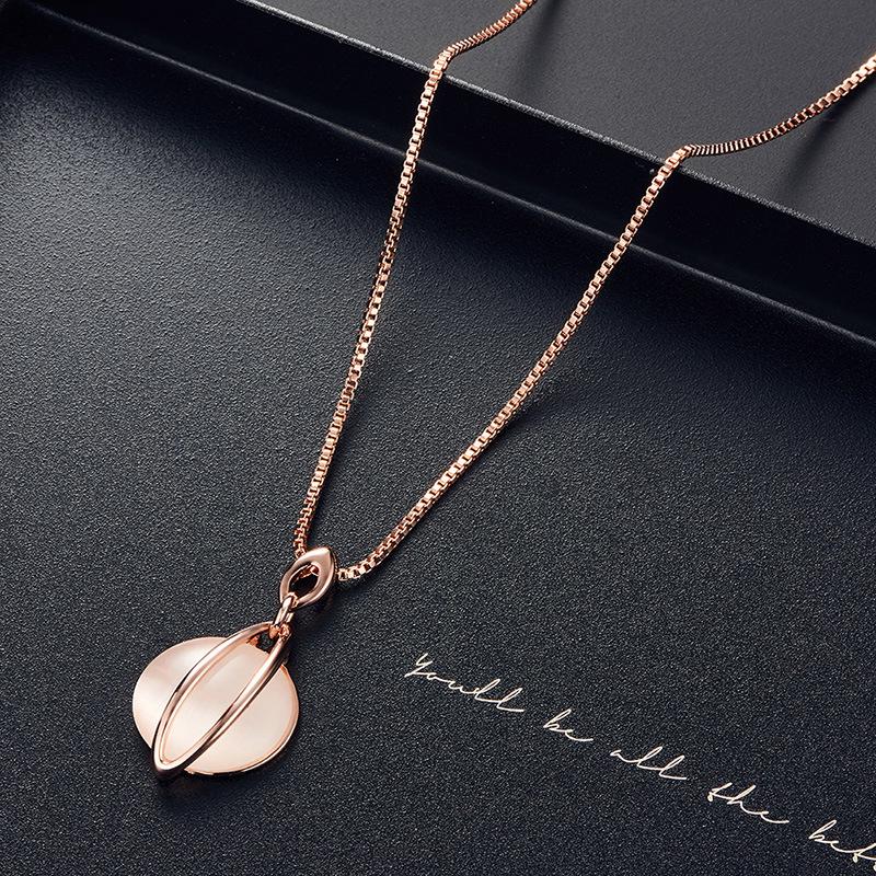 Minimalistisches Katzenaugenstein-Halsketten- & Ohrring-Set - Ovaler Europäischer & Amerikanischer Brautschmuck