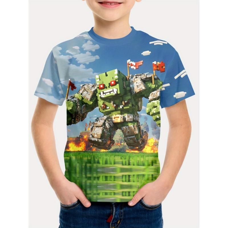 Summer Round Neck 3D Cartoon Pattern Printed T-shirts Fashionable Casual Short Sleeved Children's Boy T-shirts