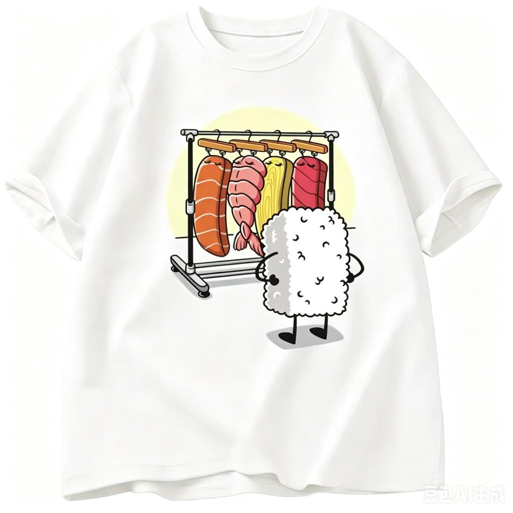 Funny Sushi Graphic Print Tshirt Casual Loose Fit Tee Daily Streetwear Top For Unisex Unisex Short Sleeve T Shirt Fashion