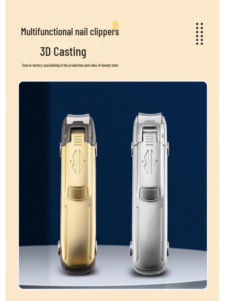 Anti-Splash Stainless Steel Nail Clipper with Large Opening and Car Bionic Design