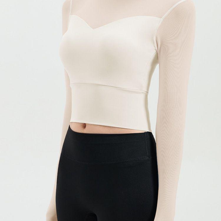 Women's Long-Sleeve Yoga T-Shirt with Chest Pads, Slimming Fit, Southeast Asia, European & American Style