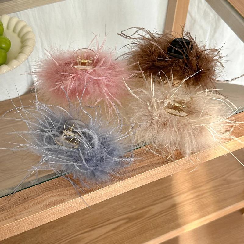 Nuovo copricapo coreano di alta gamma, Piume nere, Pinze a presa, Piume di struzzo, Parte posteriore della testa, Capelli a disco, Fermagli per capelli da ragazza