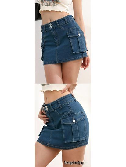 European & American Style Autumn Low-Waist Slim Fit Hip-Hugging Solid Color Skirt for Women