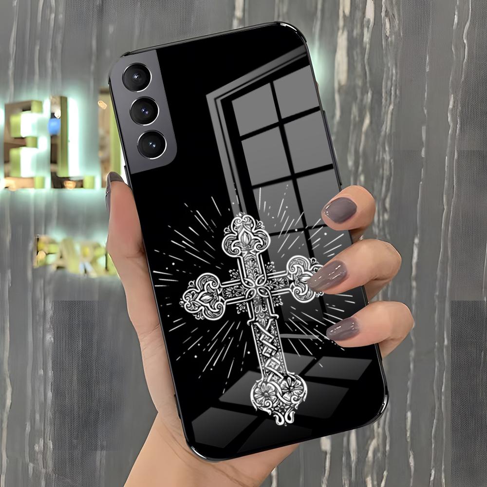 Orthodox Cross Icon Phone Case For Samsung A25 A13 A33 5G A54 A36 A35 A56 A52 A14 Shockproof Glass Cover