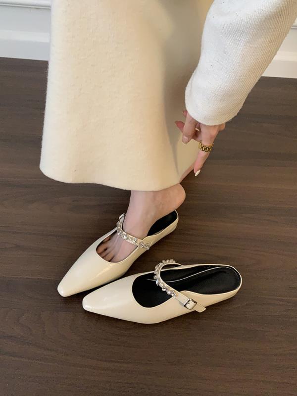 Модная обувь женская 2025 Закрытый носок Блестящие шлепанцы Увеличенные внутренние тапочки Летние Желейные Мэри Джейн Кристалл Увеличенные внутренние Закрытый носок 37 5980₽