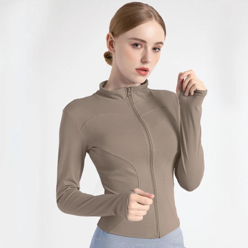 Long Sleeved Women Jacket Quick DryingTight Yoga Suit For Slimming Fitness Running Yoga Sports Zipper Stand Collar Casual Jacket