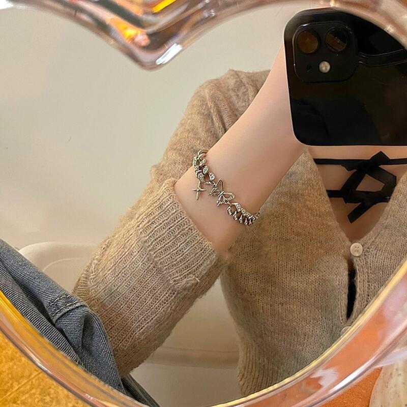 Women Exaggerated Fashion Personality Rhinestone Butterfly Cross Bracelet Hand Jewelry