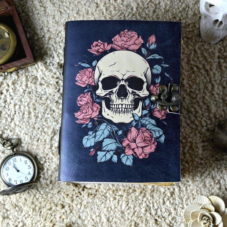 Skull & Roses Leather Journal: Gothic Handmade Diary with Lock