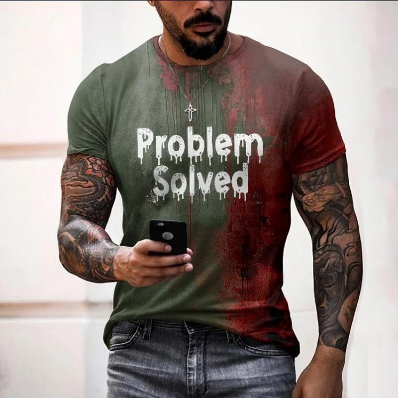 Halloween Problem Solved Bloody Graphic Men's T-Shirt For Men Clothing Short Sleeve Crew Neck Men Tops Horrible Tee Shirt Top