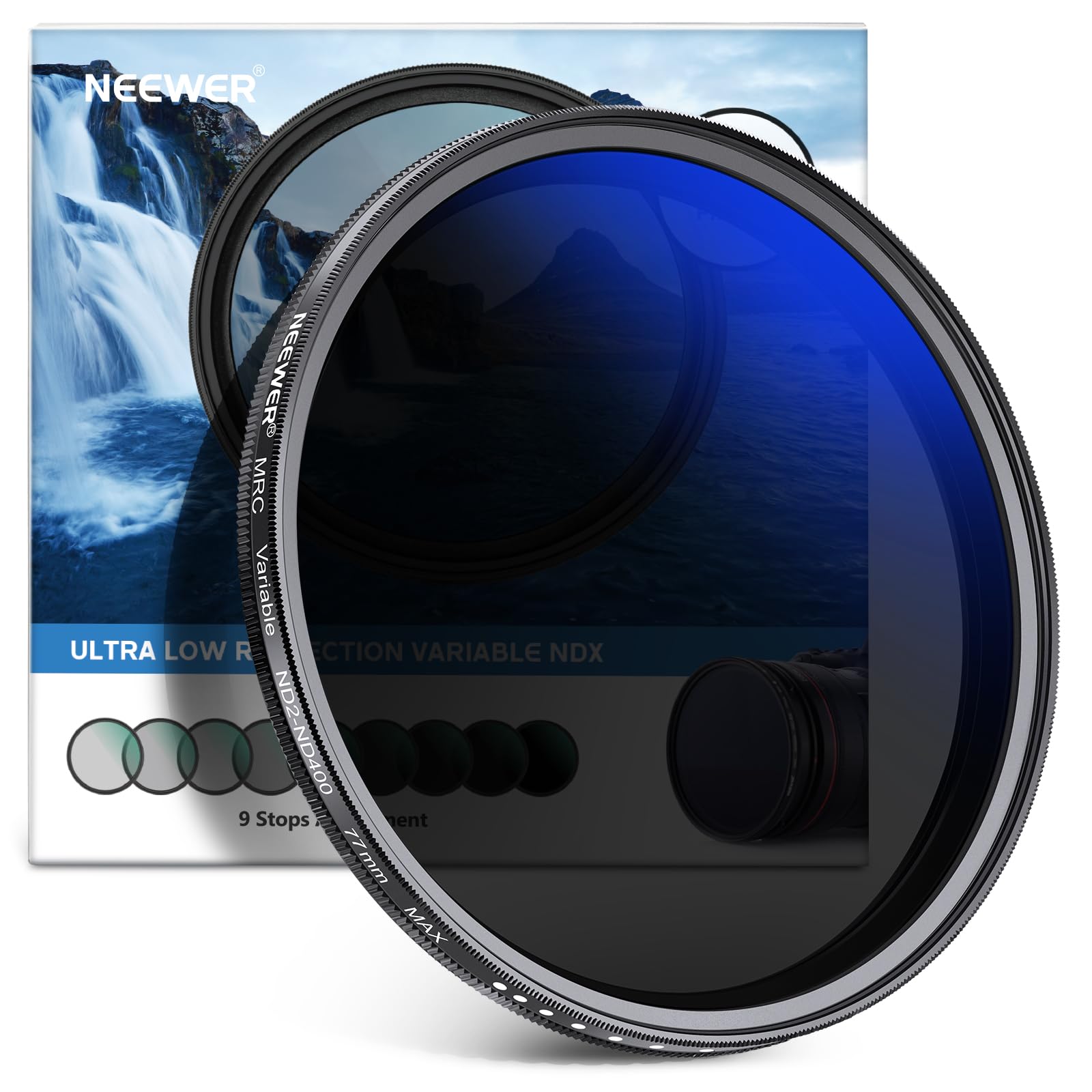 

NEEWER 77mm MRC Variable ND Adjustable Neutral Density Optical Filter, ND2-ND400, (0.3-2.7, 1-9 Stops), Multi-Coated Glass, Waterproof,