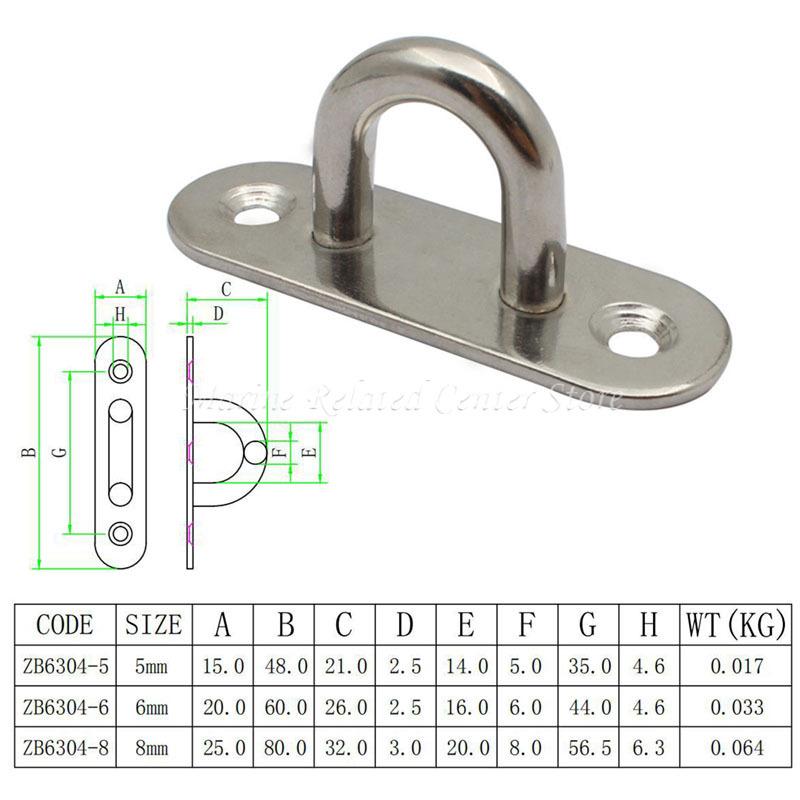 M5 M6 M8 Pad Eye 316 Stainless Steel Plate Hook Fixed Deck Door Buckle Heavy Duty Ceiling Mount Hanger for Yachts Boats Oval
