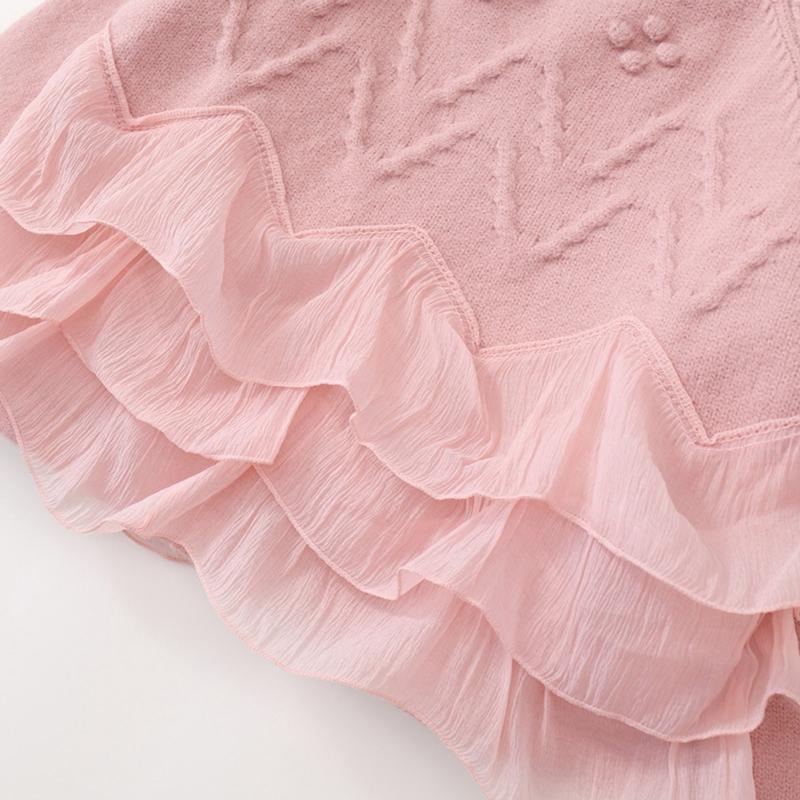 Suéter de Punto para Niñas Jersey Infantil Top de Princesa con Patrón Elegante y Diseño de Encaje