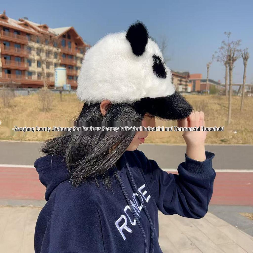Cozy Panda-Style Faux Mink Fur Hat with Ear Protection and Scarf for Autumn/Winter