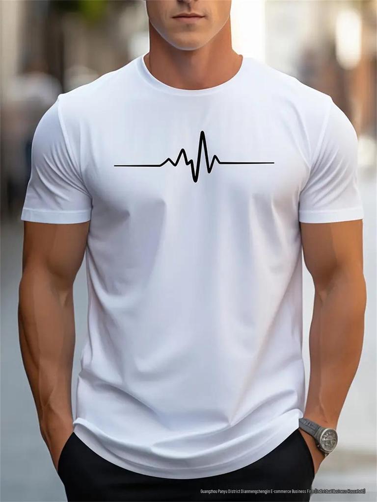 Men's Retro Letter Print Loose-Fit Cotton T-Shirt, Short-Sleeved, Summer 2024