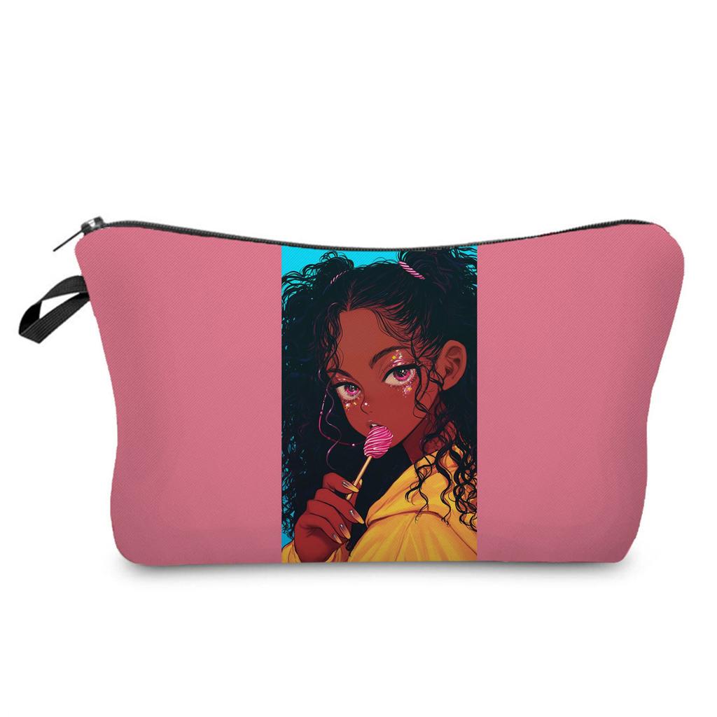 Women Black Girl Print Cosmetic Bag Toiletries Organize Travel Storage Case 6426