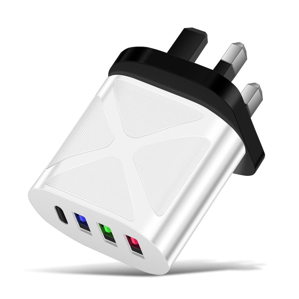 Multi-Port 5V 2.4A Reise-Ladegerät mit 3 USB- & Typ-C-Anschlüssen für EU-, US-, UK-Standards