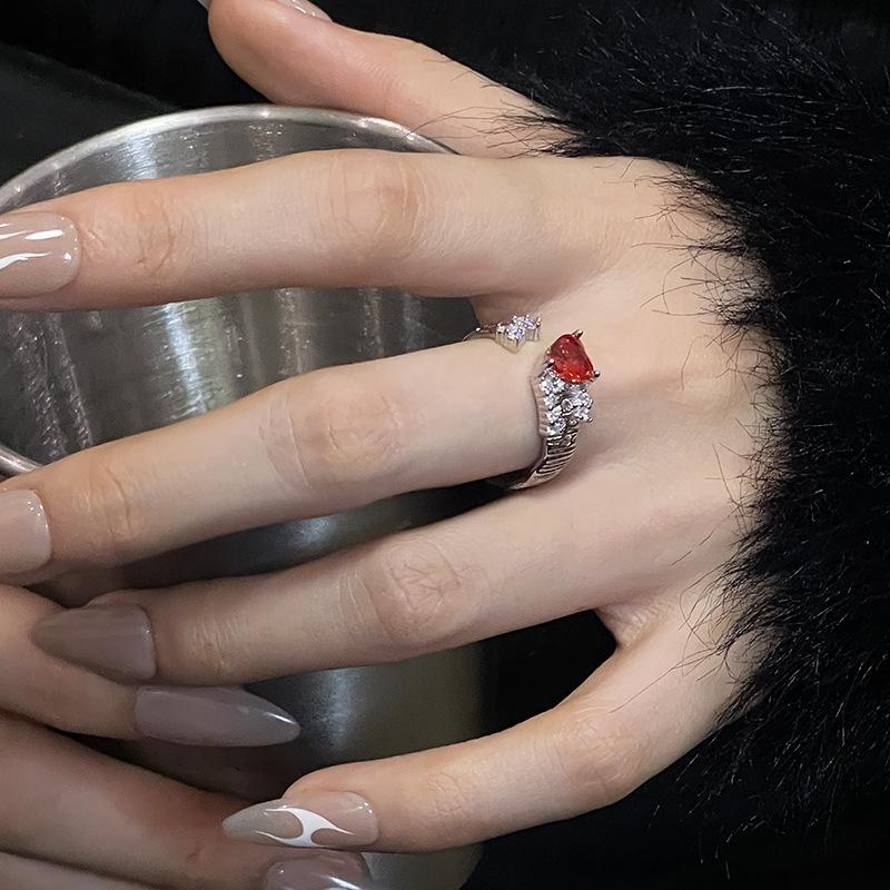 The Same Brushed Open Ring, Female Niche Design, High-End Light Luxury Zircon Index Finger Ring.