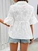 2025 Summer Women’s French Lapel Hollow Embroidery Short Sleeve Casual Top