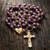 Nazareth Store Purple Pearl 8mm Bead Rosary Necklace Gold Prayer Chaplet Miracle Open Up Locket Centerpiece Medal White Enamel Cross, 2XL, Glass, No