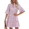 Women's Dresses Loose V-Neck Casual Literary Vintage Half Sleeve Short Dresses