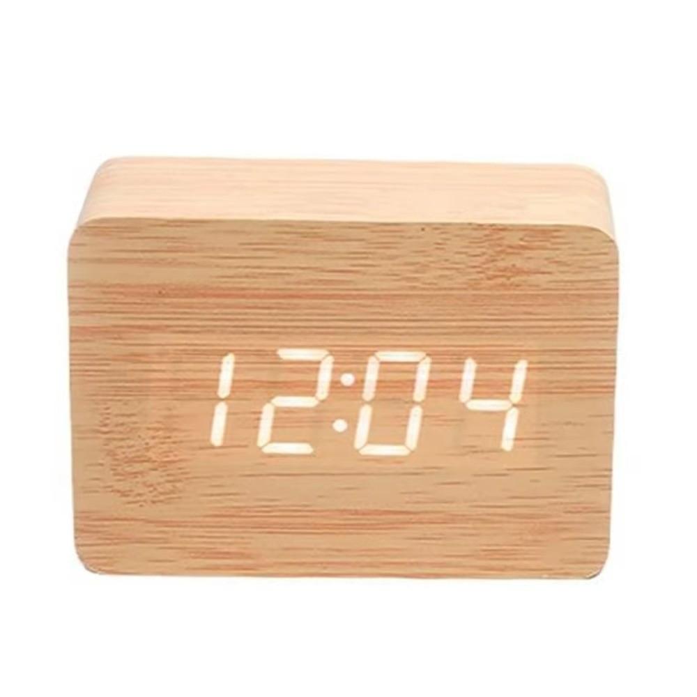 Digital Display Wooden Alarm Clock Temperature Sensor LED Alarm Clock Men/Women