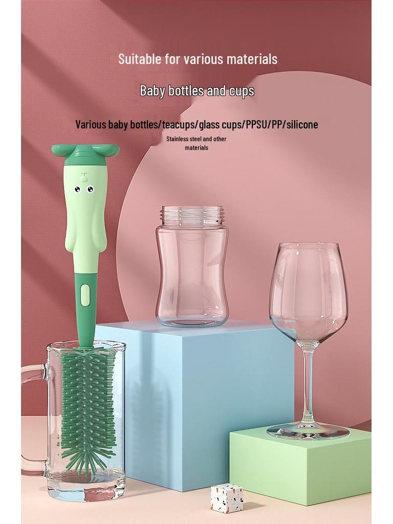 Rotating Silicone Baby Bottle, Nipple, & Straw Cleaning Brush Set