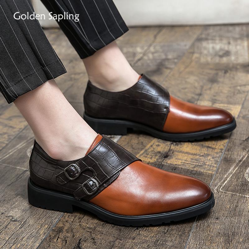 Golden Sapling Dress Loafers Patchwork Leather Shoes for Men Elegant Casual Business Shoe Men's Party Wedding Formal Office Flat