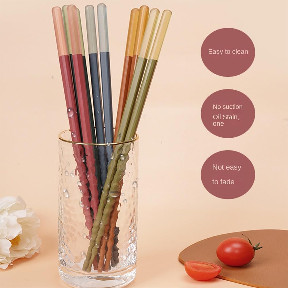 5 Pairs Reble Chopsticks, Multi-purpose Durable Household Plastic Cute Ice Fog Multicolor Chopsticks Non-Slip 9.5 inch/24cm for Family, Hotel,