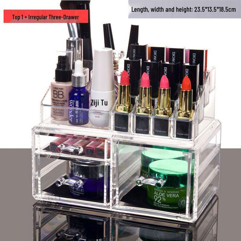 Acrylic Skincare & Lipstick Organizer: Large Desktop Transparent Drawer Makeup Box