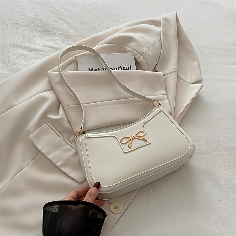 Solid Color Bowknot Shoulder Bag Elegant Compact Square Bag Suitable For Women Handbags Zipper Closure Fashion Underarm Bag