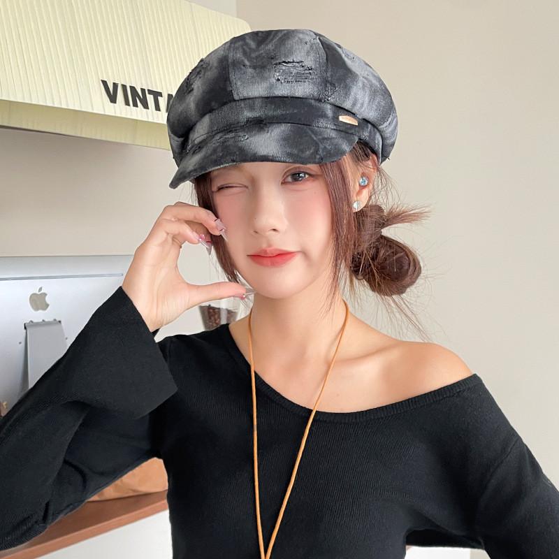 Ripped Fashion Design Women Casual Denim Beret For Fall And Winter Use Daily