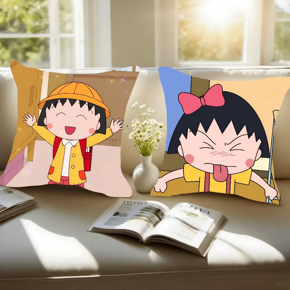 Cherry Maruko-chan Pillow Case Pattern Printed Pillowcase for Living Room Sofa Cushion Cover & Bedroom Decor