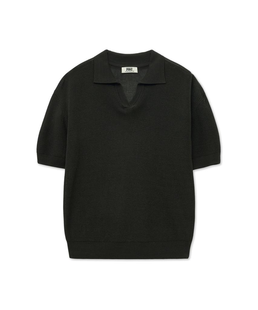 THE SATURDAY EVENING POST Crop Polo Knit_Charcoal