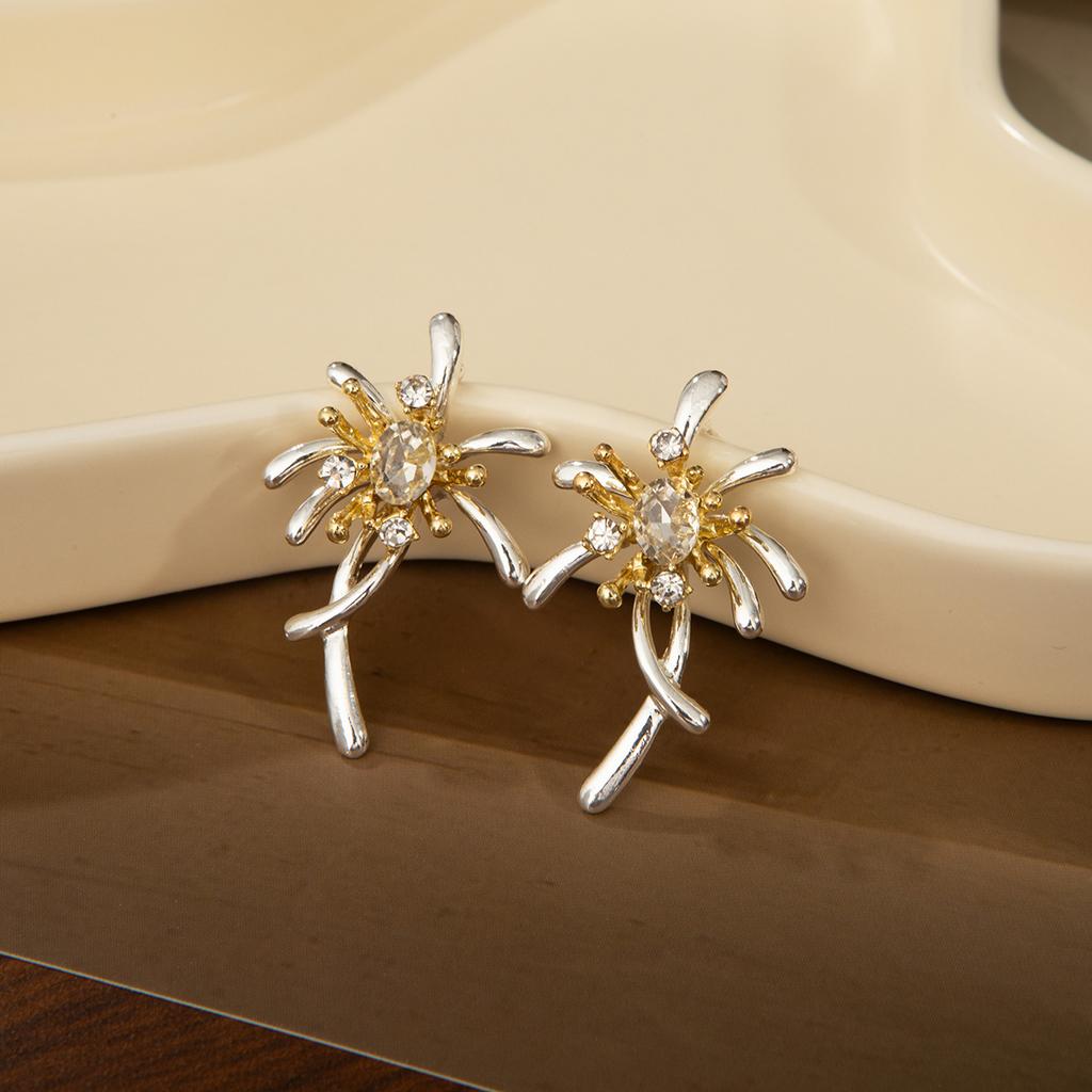 Exquisite Diamond-Set Fireworks Flowers Exaggerated Design Earrings Fashionable And Versatile Niche Simple Cold Wind Temperament Earrings