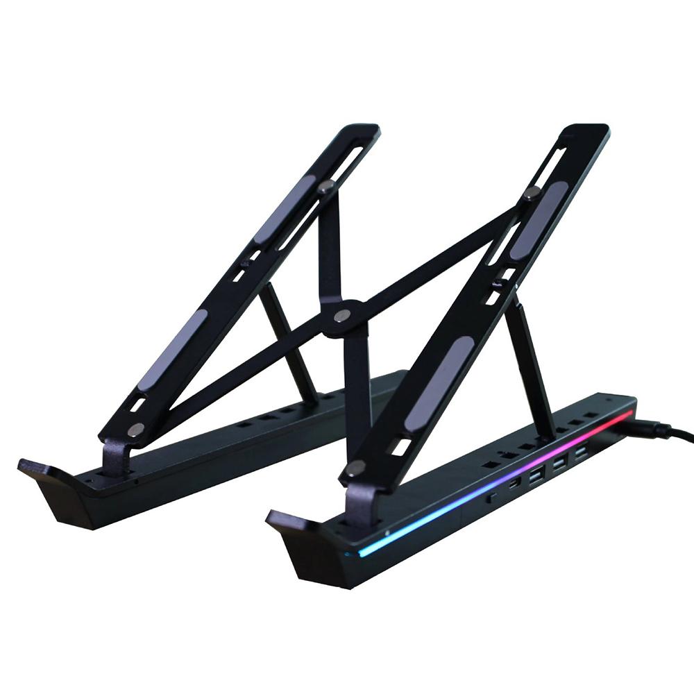 6 Heights Adjustable Laptop Stand with RGB Backlit Aluminum Alloy USB Hub Foldable Notebook Riser Bracket