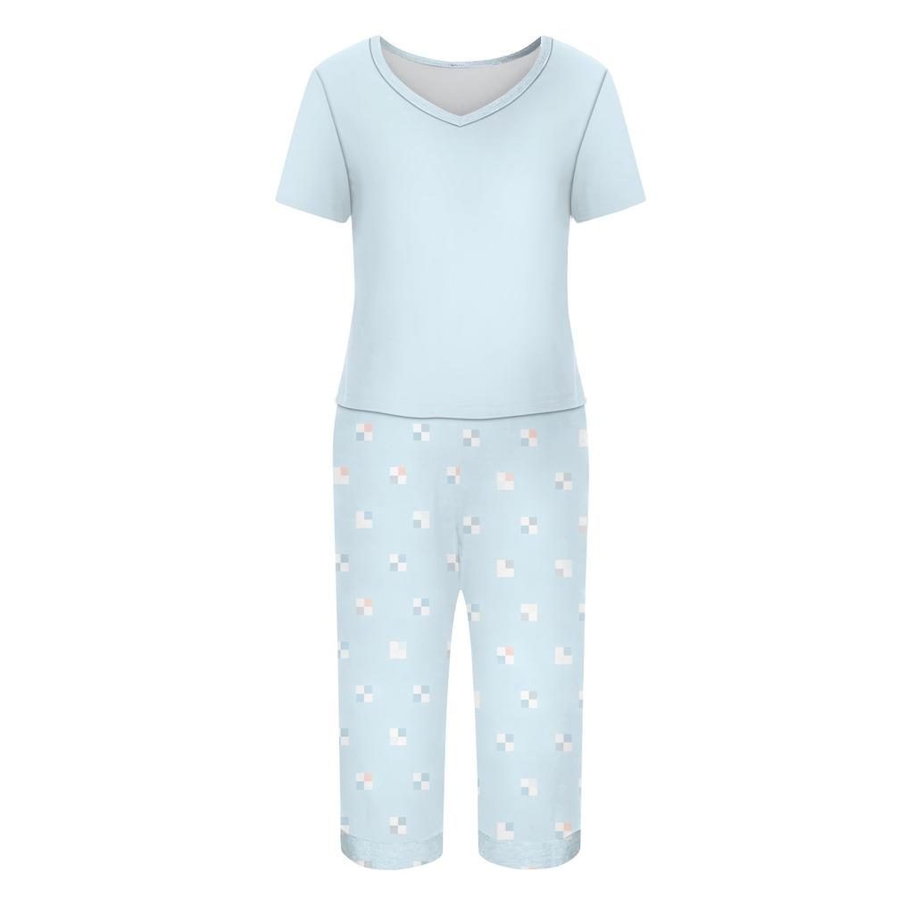 Women's Printed Short Sleeve Pajama Set - Casual Two Piece Sleepwear with Pants