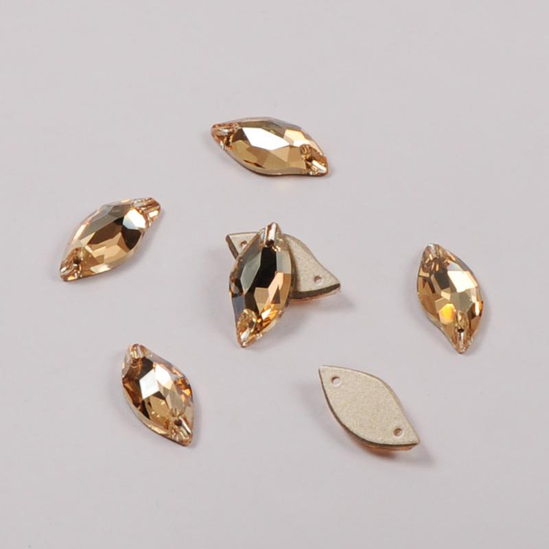 YANRUO 3254 Golden Shadow Rhinestones Crystal Sew on Stones for Sewing Dresses 9x20mm 48pcs