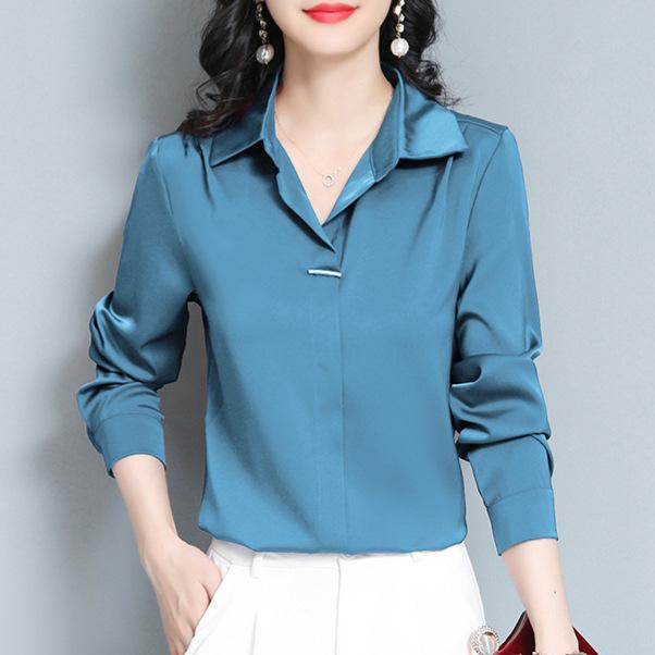 Neues, einfarbiges, lockeres Pendlerhemd im Herbststil für Damen, lässiges, vielseitiges Polokragenhemd