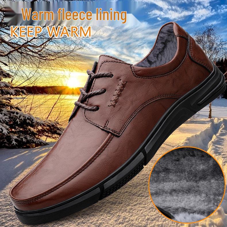 Men's Large Size Leather Business Shoes - Soft Sole, Non-Slip, Lace-Up, Ideal for Middle-Aged and Elderly.