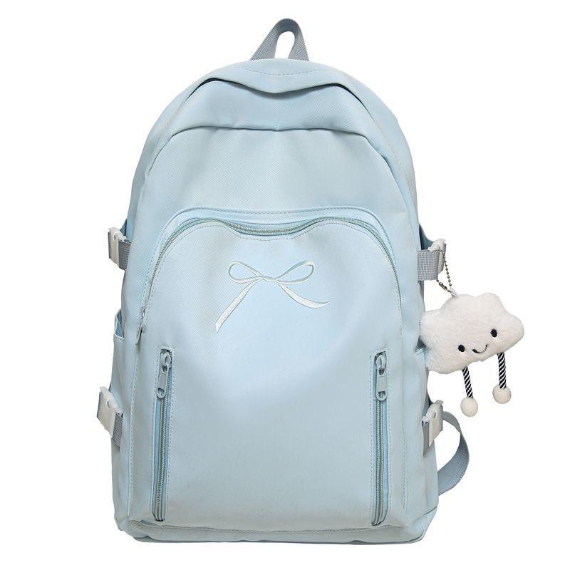 Schoolbag Korean version ins solid color sweet bow backpack bag women's small fresh student schoolbag large capacity casual backpack