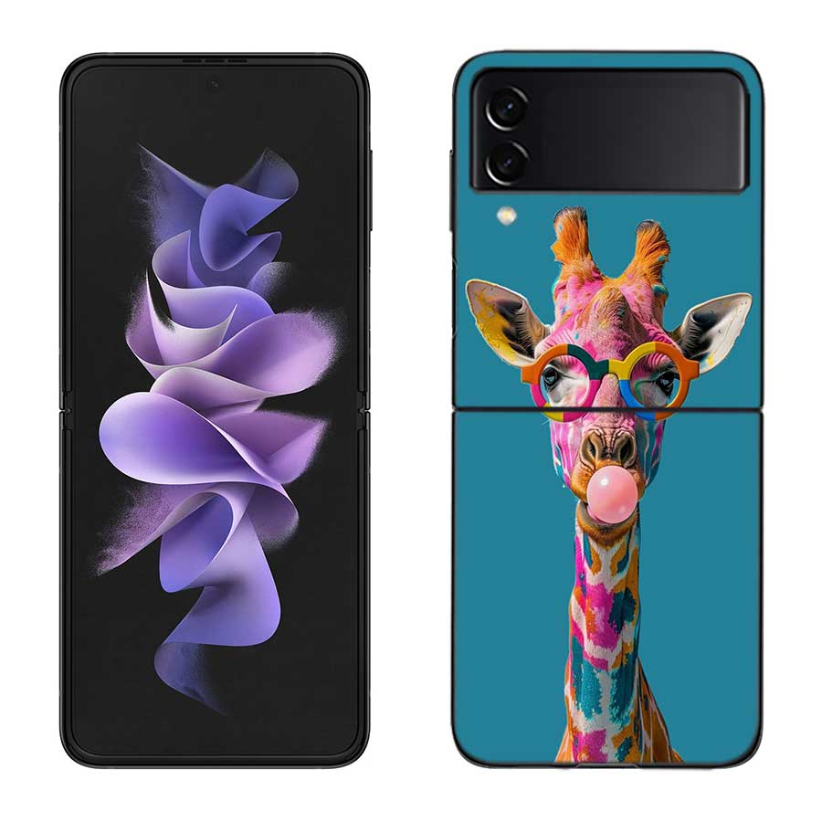 Žirafy Mají Dlouhé Krky Pouzdro Na Telefon Pro Samsung Z Flip 7 6 5G Galaxy Z Flip 5 4 3 Černé Pevné Kryt Buněčného Telefonu Luxusní PC Skořápka Coque