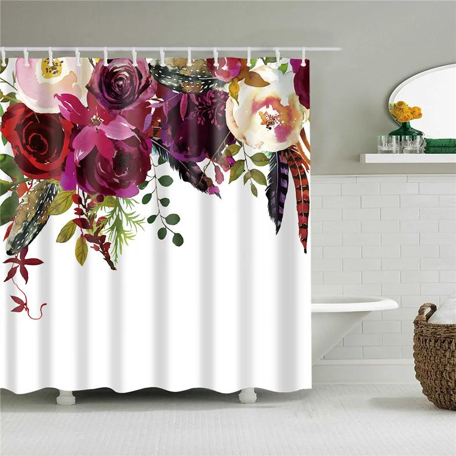 3D Flower Plum Blossom Lotus Lavender Rose Shower Curtains Bathroom Curtain Frabic Waterproof Polyester Bath Curtain with Hooks